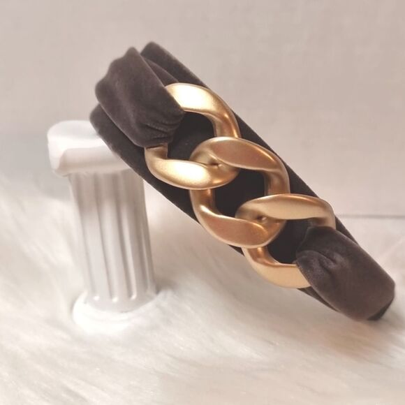 New VELVET GOLD CHAIN LINK HEADBAND - Picture 1 of 7